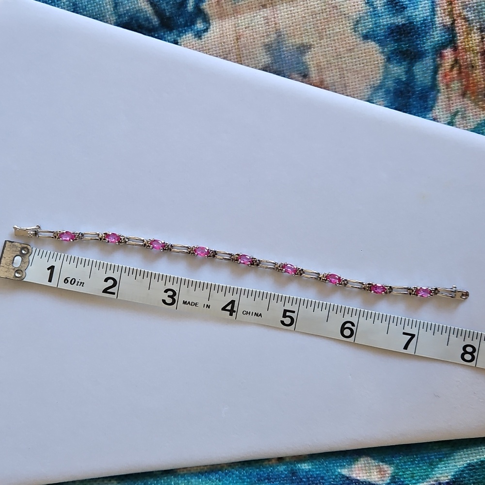Signature Sterling Silver Pink Rhinestone Tennis Bracelet - Picture 15 of 16
